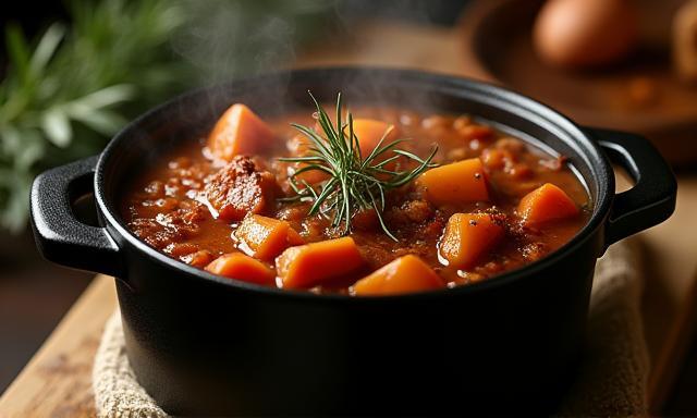Traditionele Nederlandse stoofpot in een Dutch oven